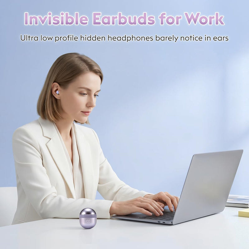 Mini Sleep Earbuds Bluetooth 6.0 Invisible Small Ear Buds for Side Sleepers | Cute Purple Design, Ultra Light 0.08oz, No Low Battery Beeps, Comfort Small Fit Wireless Sleep Headphones for Small Ears Work