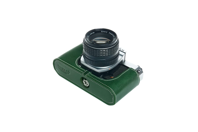 K1000 Case, BolinUS Handmade Genuine Real Leather Half Camera Case Bag Cover for Pentax Asahi K1000 Camera With Hand Strap (Green) Green