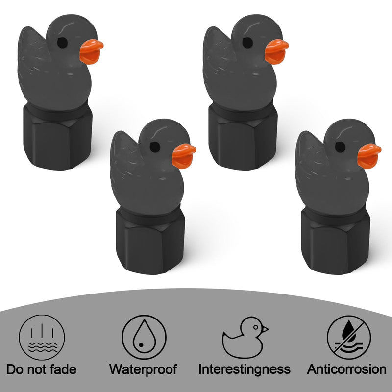 4 Pack Cute Duck tire Valve caps, Glow in The Dark Tire Valve Caps, Interesting and Practical Tire Decoration, Can be Used for Cars, Motorcycles, Trucks, and Bicycles.(Black) black