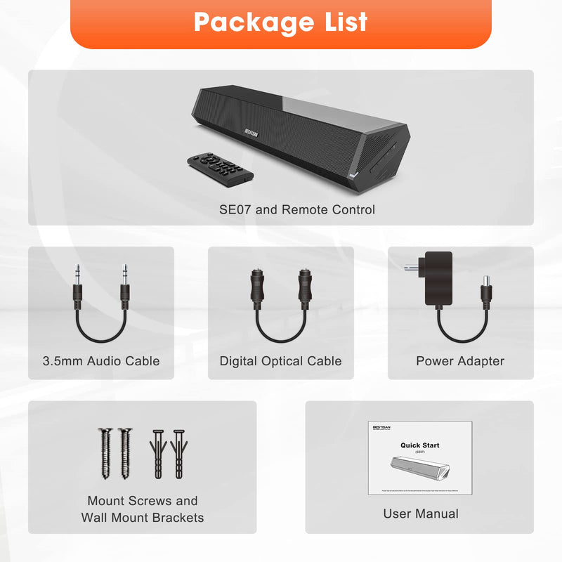 Bestisan Sound Bars for TV, 16'/50W Small Soundbar for TV, Sound Bar with Depths Sound Enhanced/DSP/Bass+/3EQ, Surround Sound Speakers for TV Works with HDMI ARC/CEC,Optical/BT/PC … 16inch Black