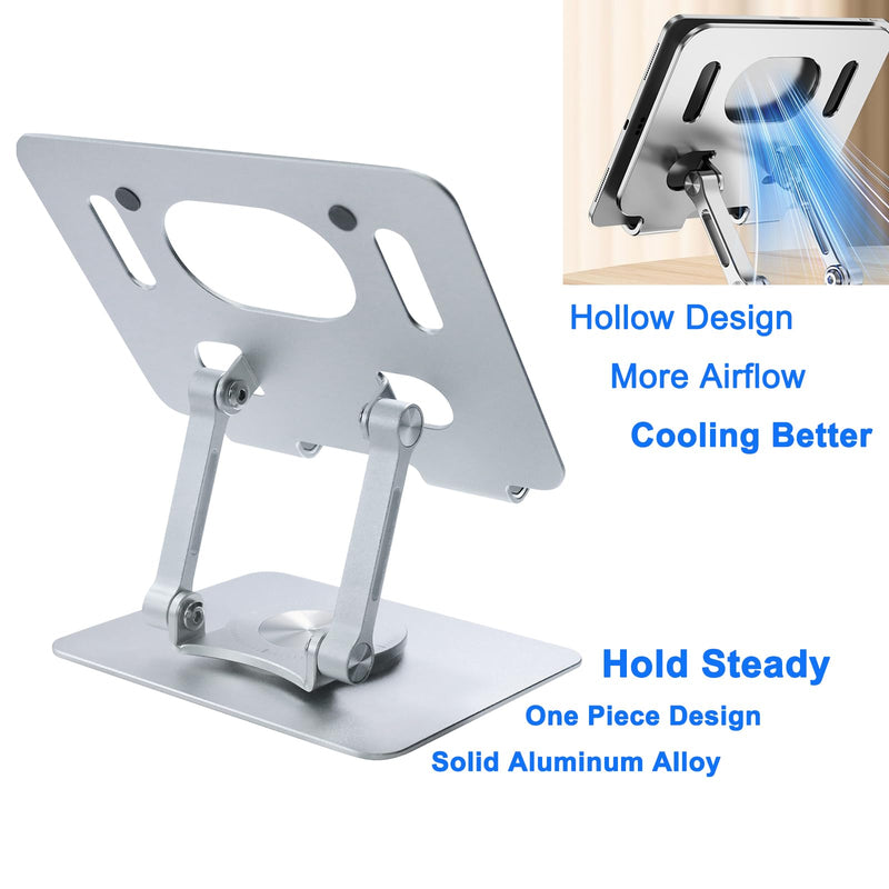 DCHAV Foldable Adjustable Drawing Tablet Stand for Desk iPad Holder Laptop Computer Riser 360 Rotating Ergonomic Aluminum Raised Table for Portable Monitor Phone 5-12 Inch Notebook, Silver