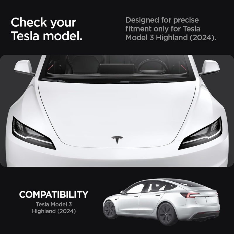 Spigen Front Emblem Logo Full Cover Sticker Designed for Tesla Model 3 2025/2024 Refresh (Highland) - Black