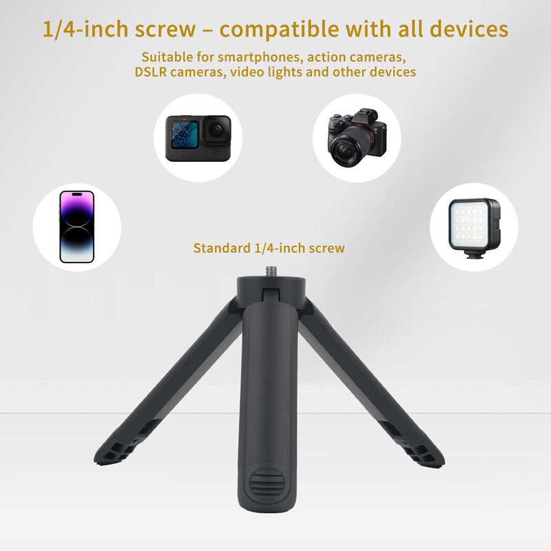 Extendable Mini Camera Tripod, 1/4'' Screw Compact Tabletop Stand | 2-Level Height Adjustable Universal Small Table Tripod Lightweight Foldable for Video Photography Live Streaming, Black