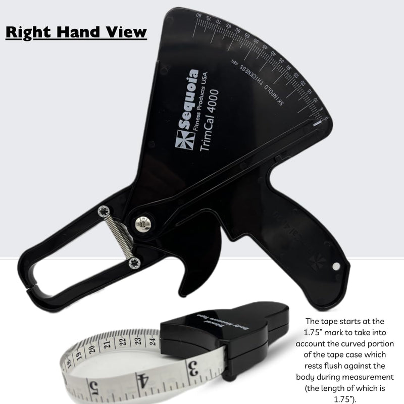 Sequoia Trimcal 4000 Body Fat Caliper with Tape Measure - Precision (Dual-Sided Design) for Fitness Tracking - Color Black & Black
