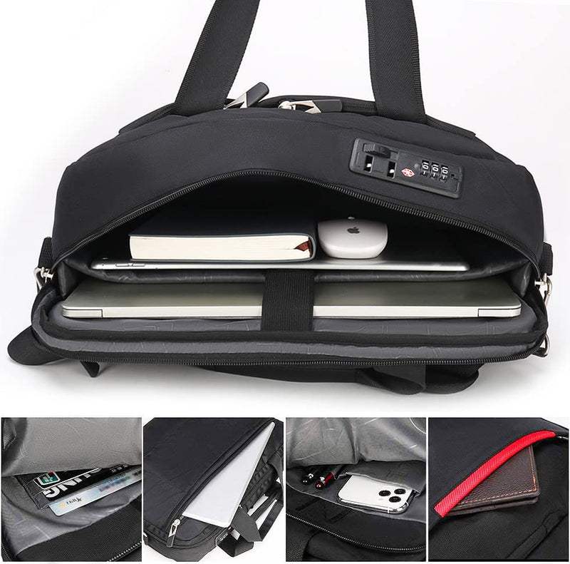 Omnpak 15.6 inch Laptop Briefcase with Combination Lock,Anti Theft Notary Bag Locking Laptop Bag Water-Repellent Shoulder Messenger Bag for Men Women 15.6in Black