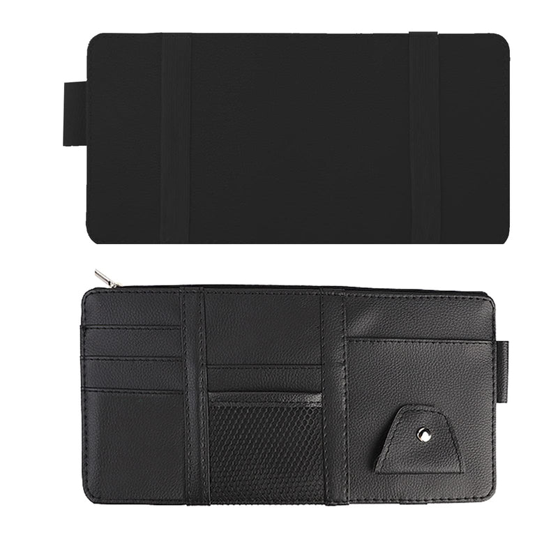 2 Packs Car Sun Visor Pocket Organizer for Car Truck, Car Visor Storage Pouch with Big Zipper Pocket, Card Sleeve Pocket Organizer, Drving License, Insurance, Sunglasses, Pen, Key, Phone, Lipstick 2PCS, Black