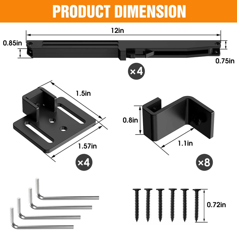 Barn Door Soft Close Kit,Matching 88-132 Pounds Single Door,Barn Door Buffer Damper Stopper is Suitable for Most Flat Track Sliding Door Systems,Upgrade Hole-Free Version, 4PCS Black 4Pcs