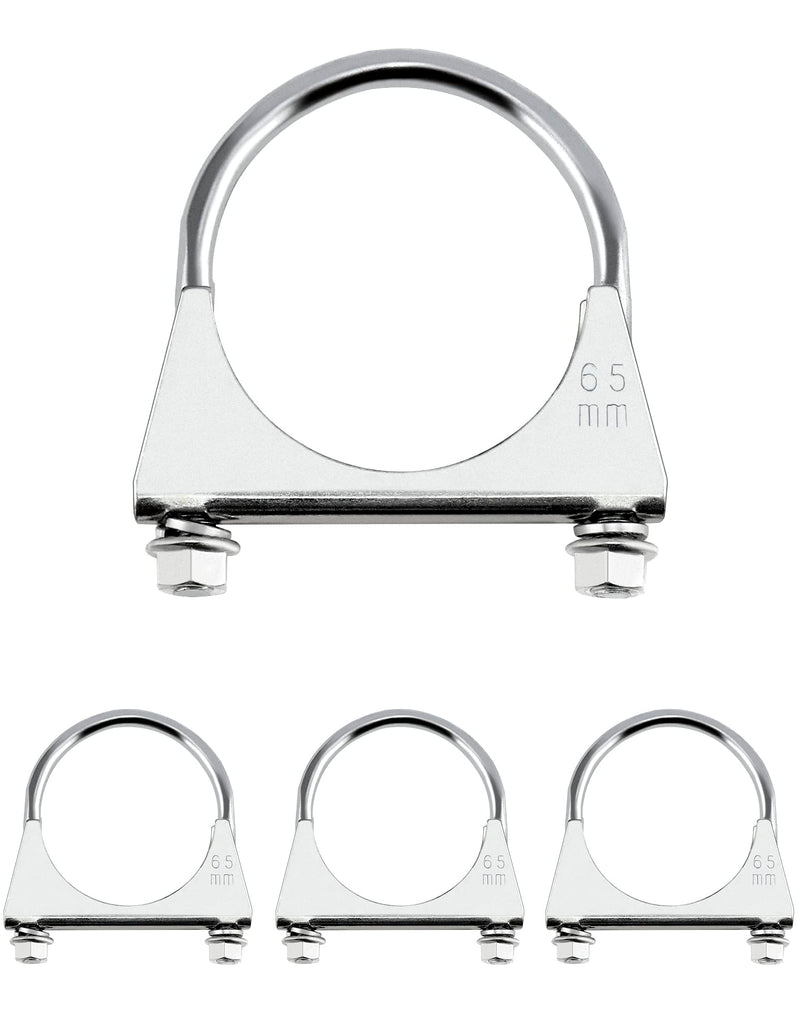 QWORK Stainless Steel U-Bolt Muffler/Exhaust Clamp (2.5" Diameter), 4 Pack U-Bolt Muffler Tip Exhaust Hook 2-1/2"
