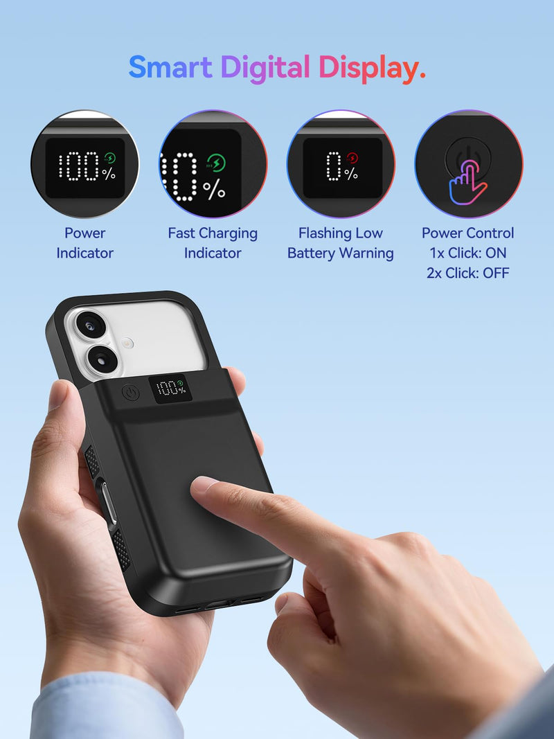 NEWDERY 9300mAh Battery Case for iPhone 17/17 Pro Fast Charging Case Black | Portable Power Bank,USB-C Port, Fast Charging, Protective Rechargeable Charger Case 6.3'' Black