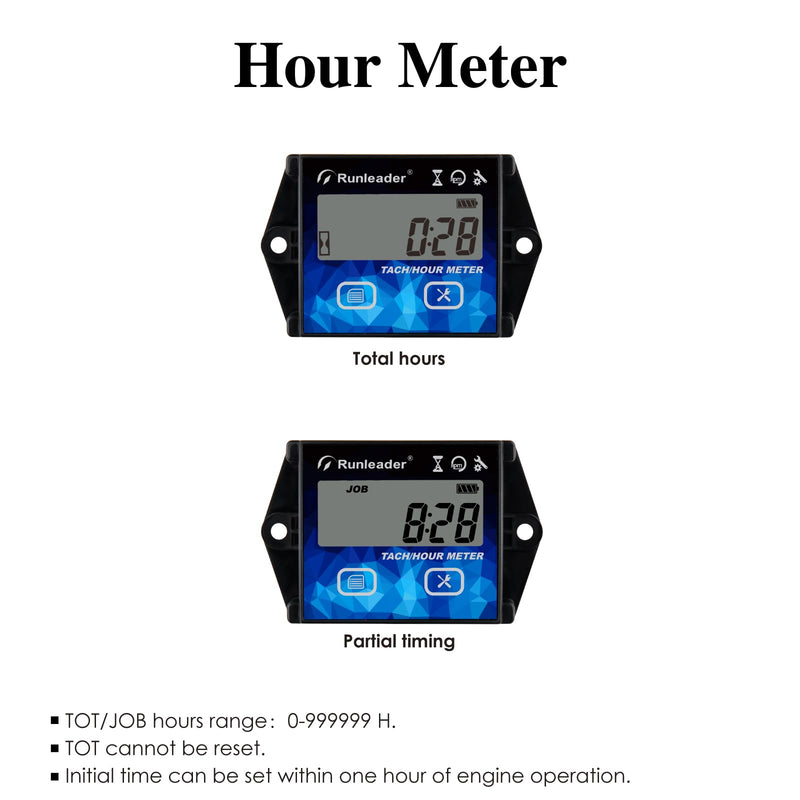 Digital Tach Hour Maintenance Meter with Backlight Built-in Battery Waterproof Programmable Engine Firing Patterns use for Lawn Mower Motorcycle Outboard Motor Generator Snow Blower