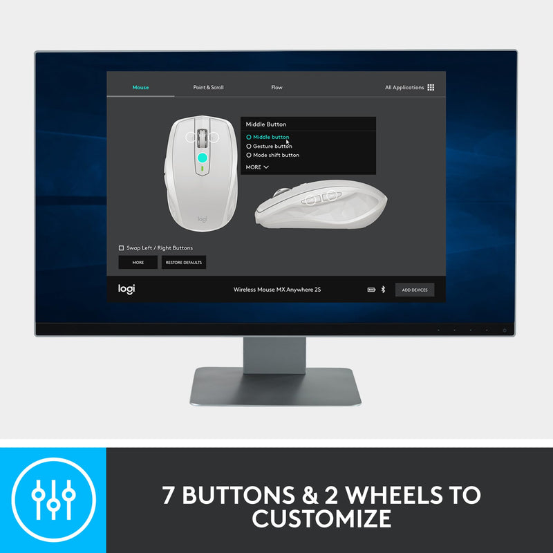 Logitech MX Anywhere 2S Bluetooth Edition Wireless Mouse - Use On Any Surface, Hyper-Fast Scrolling, Rechargeable, Control Up to 3 Apple Mac and Windows Computers and Laptops 2024 Model