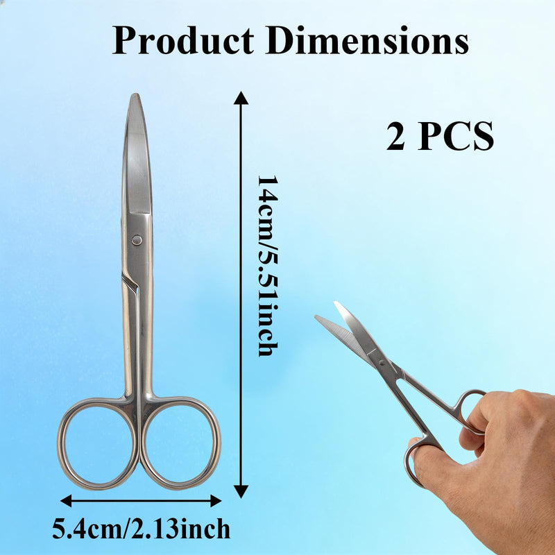 2 Pack Premium Ostomy Scissors, Curved Blunt-Tip Medical Scissors Surgical Steel Shears, Small Bandage Scissor for Stoma Bag & Bandage Care, Nursing, Home & Veterinary Use Sliver a 2