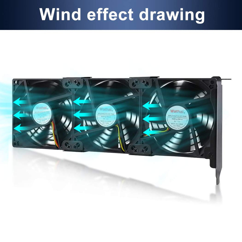 Wathai 3x90mm GPU Cooler Fans, 10.86in(L) x 4.72in(W) x 1.18in(H), Desktop, 120 CFM, 37dBA, PWM Controllable, 12V, 1800RPM, For Gaming, Video Editing, Mining Rigs 3x92mm