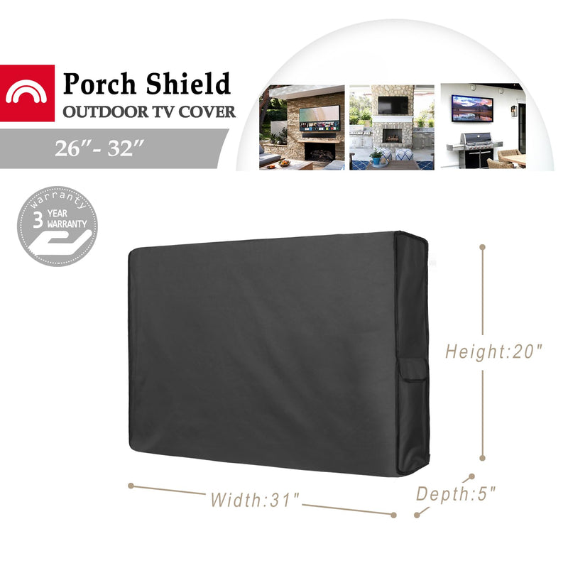 Porch Shield 26-32 inches Outdoor TV Cover Universal Weatherproof Protector for LCD, LED, Plasma Flat TV Screen, Compatible with Wall Mounts and Stands (Black) 26‘’-32‘’ Black