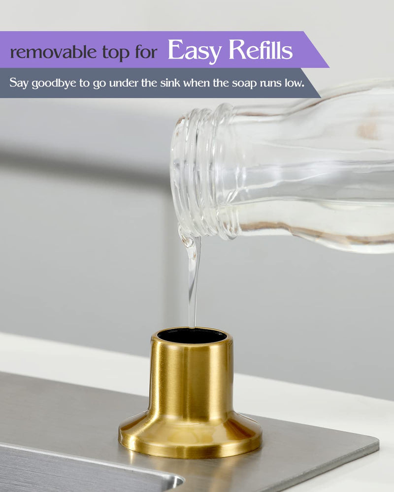 Soap Dispenser for Kitchen Sink Brushed Gold, Built in Stainless Steel Kitchen Soap Dispenser, Refill from The Top,in Counter Kitchen Sink Soap