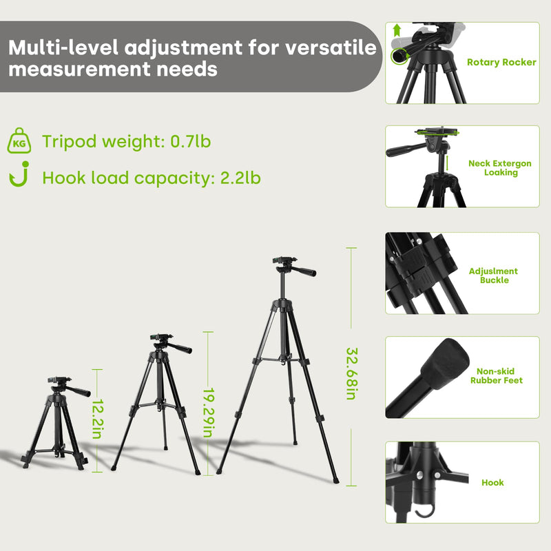 Green Laser Level with Adjustable Tripod Self-leveling& Manual Mode Horizontal and Vertical Lazer Level, 2xAA Batteries for Construction Home Decoration DIY etc. Green With Tripod