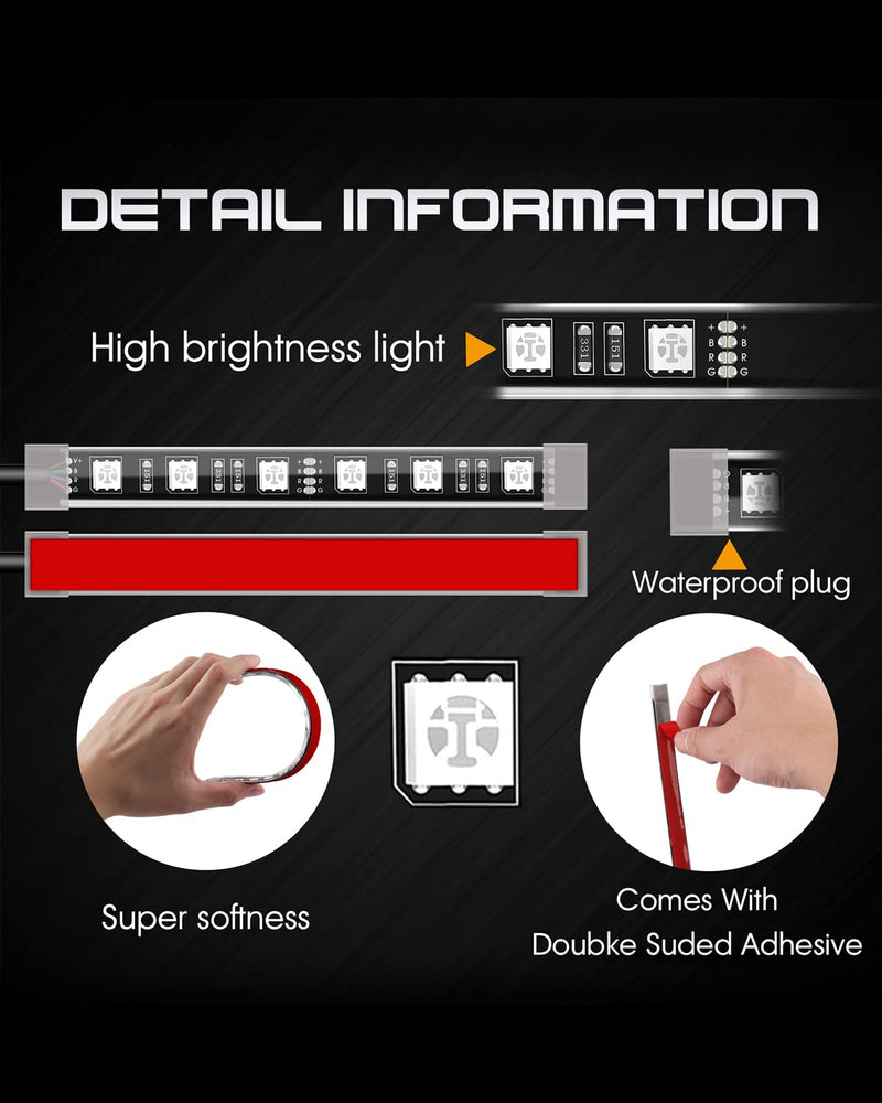 8 PCS Motorcycle LED Underglow Kit with RF Remote Multi-Color Motorcycle Lights Waterproof RGB LED Strips for Harley Honda Kawasaki Suzuki Indian RGB-8PCS