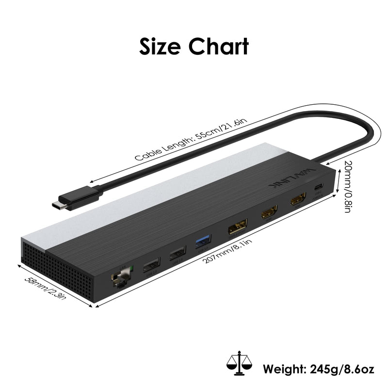 WAVLINK USB C Docking Station 3 Monitors for Windows with DP + 2X HDMI | USB-C Triple Display Laptop Dock with Dual 4K +1080P, PD 85W Charging, Gigabit Ethernet for Windows Laptop UMD03