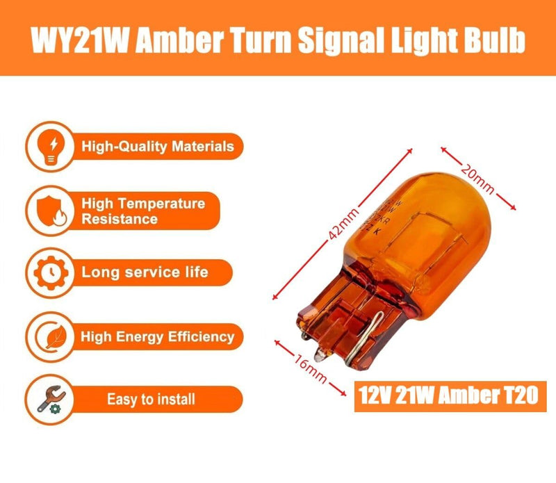 Pair (2) T20 7440 WY21W Turn Signal Light Bulb (12V 21W) fit for 06 Accord CRV RAV4 REIZ Camry Corolla, 2000 lexus es300/es330, 2010 Subaru, BMW E46 Amber Bulbs