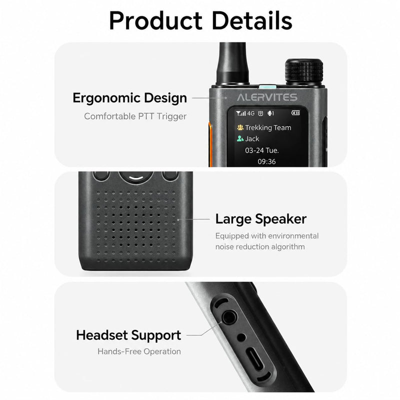 PoC Radio Walkie Talkies Long Range PoC-AT1 Handheld 2 Way Radio | PoC Radio 4G LTE with APP, Push to Talk Over Cellular Long Distance for Hiking and Family Outdoor