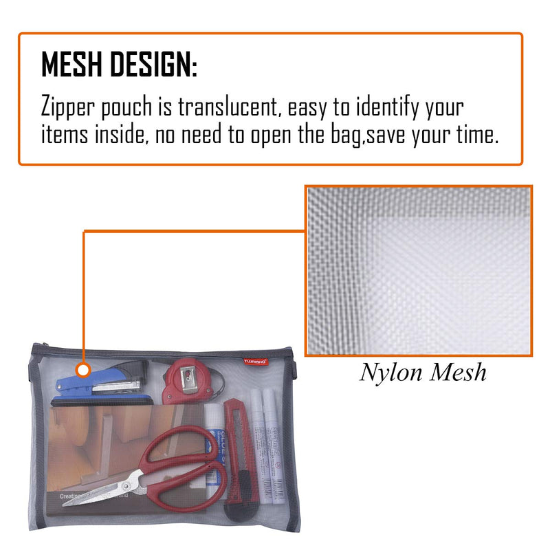 Desktop Calculator and Mesh Zipper Pouch Bundle, 5pcs Size Lightweight Nylon File Folders, 5In Clear LCD Display Auto Sleep Calculator