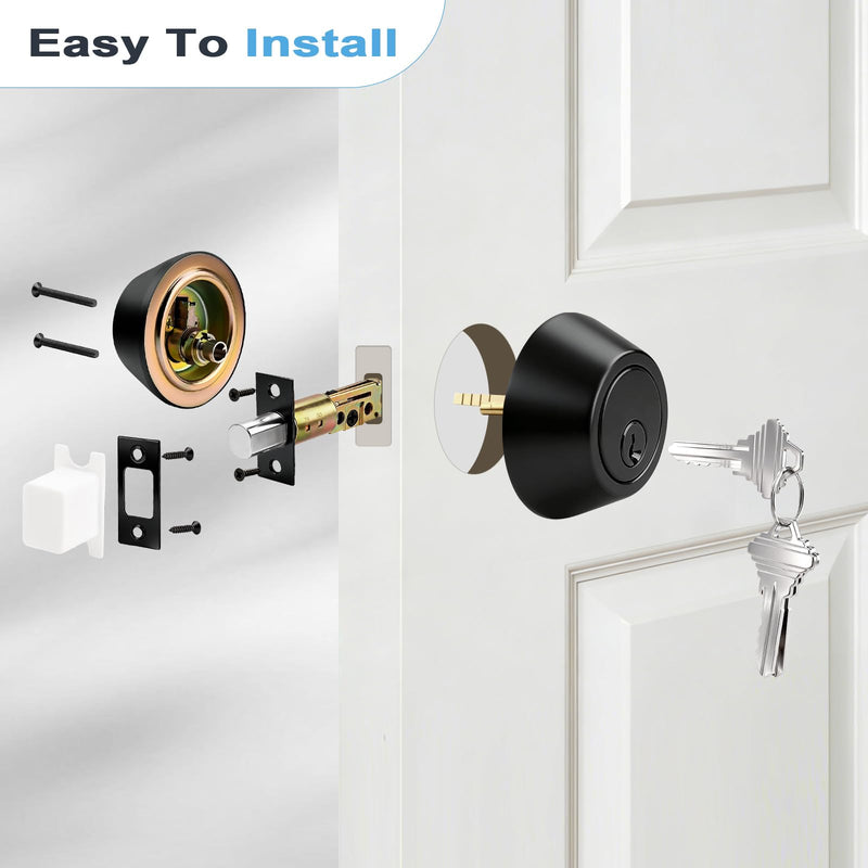 1 Pack Double Cylinder Deadbolts Flat Black, Keyed Two Sides Deadbolt Lock, Matte Black Interior & Exterior Door Hardware (for Entrance Lock and Front Gate) 1