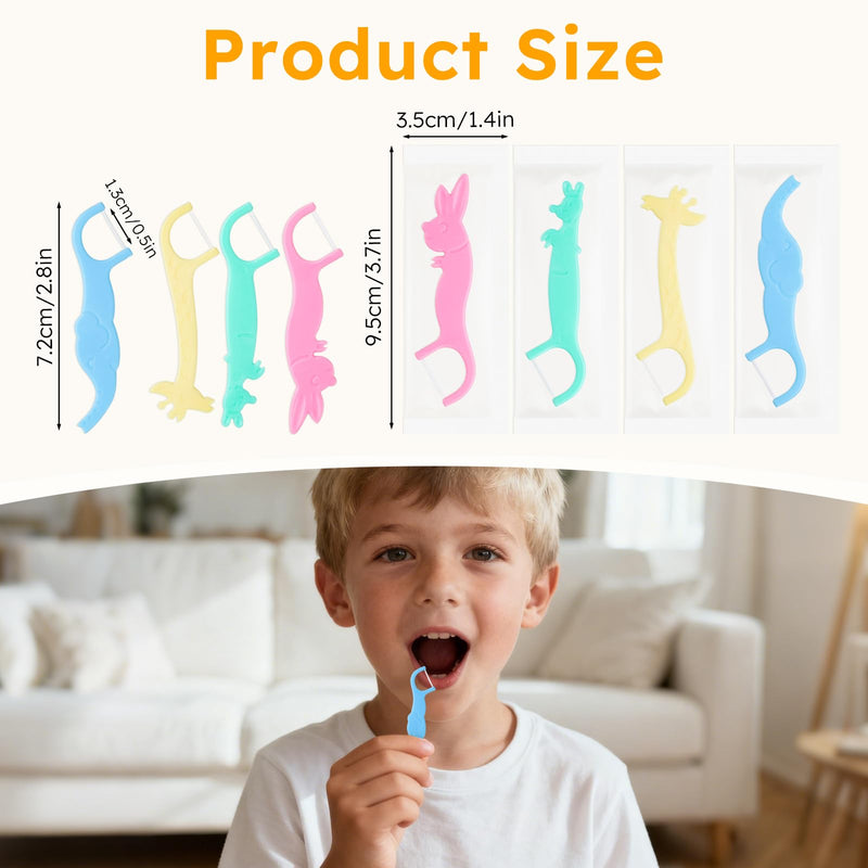 Kids Floss Individually Wrapped Kids Dental Floss Picks 4 Cute Animal Shapes Fun Flossers Helps Prevent Tooth Decay & Gum Diseas for Family, Travel, and picnics 4 Colors (500) 500