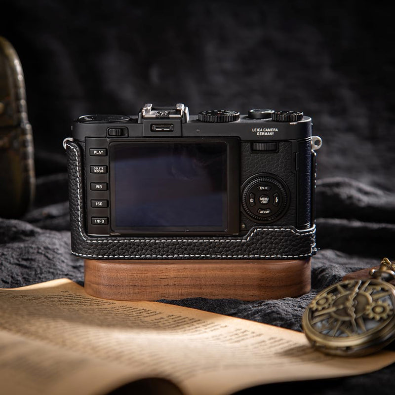 Genuine Leather Retro Camera Case, Half-Wrap Genuine Leather Camera Protector, Compatible For Leica X1 X2 X-E (Black) Black