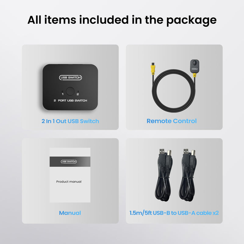 avedio links USB Printer Sharing Switch for Two Computers, Printer Splitter with 2 USB Printer Cables (5ft/1.5M), No Driver Required, Plug & Play, USB KVM Switch with Wired Remote for Easy Switching