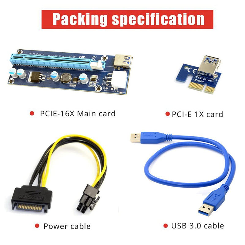 JSER PCI-E 1x to 16x Mining Machine Enhanced Extender Riser Adapter with USB 3.0 & 6Pin Power Cable