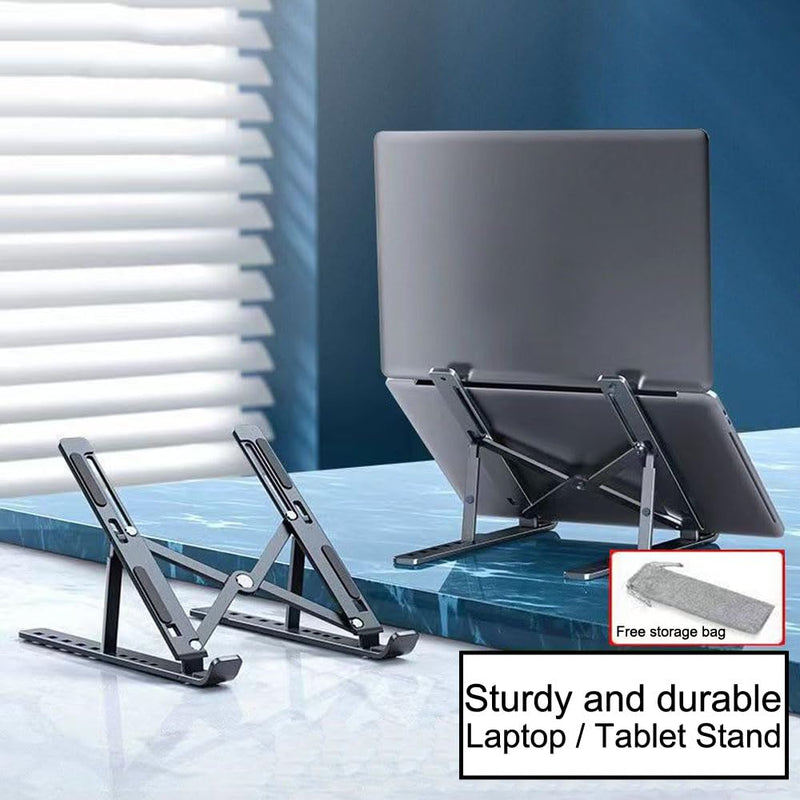 Laptop Stand for Desk,Adjustable Height Laptop Riser,ABS+Silicone Foldable Portable Computer Stand,Ergonomic Computer Riser Sturdy,Ventilated Cooling Notebook Stand,Black