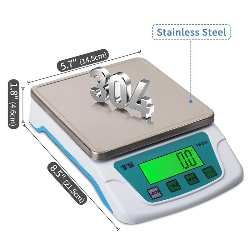 Digital Kitchen Scale 22lb/10kg,0.007zo/0.2g Food Scale for Baking with Stainless Steel Platform 6 Units LCD Display Tare Pcs Small Weighing Scale for Cooking with Batteries