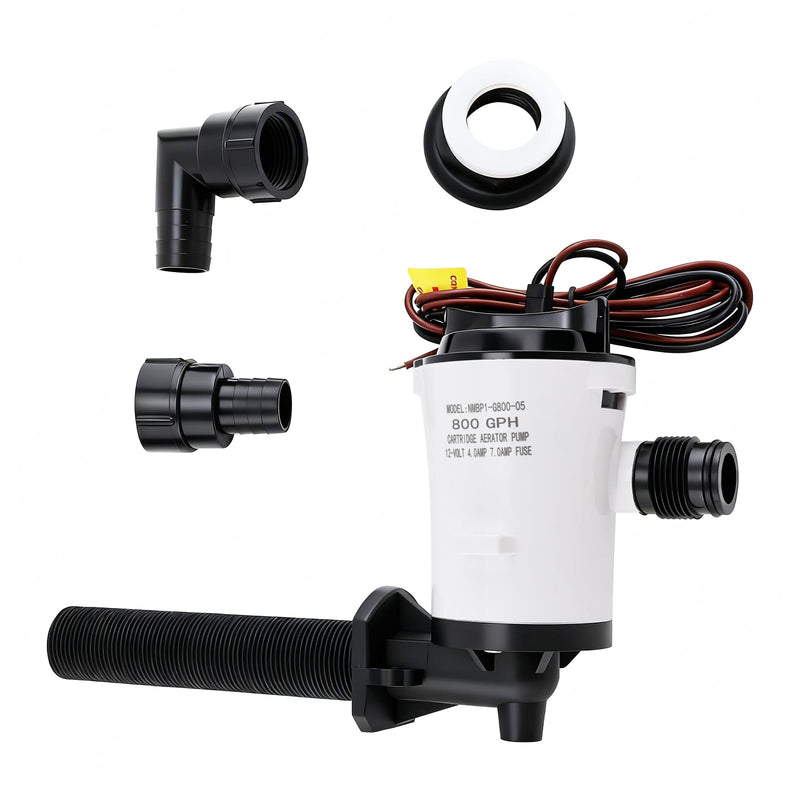 YaeMarine 12V 800gph Livewell Baitwell Pumps Live Bait Tank Aerator Live well Pump Submersible Cartridge Boat Bilge Pump