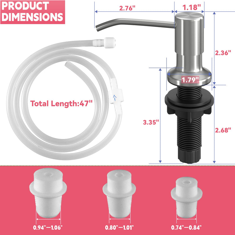 Sink Soap Dispenser, OHiHi Kitchen Sink Soap Dispenser with 47" Extension Tube, Wide Pump Head Base, No Water Leaking, No Need to Fill The Little Bottle Again, Brushed Nickel