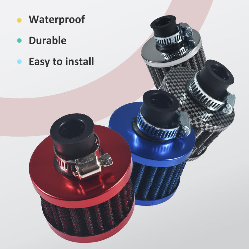 2PCS 12mm Air Filter Mini Universal Red Motor Cone Cold Clean Air Intake Filter Turbo Vent Breather