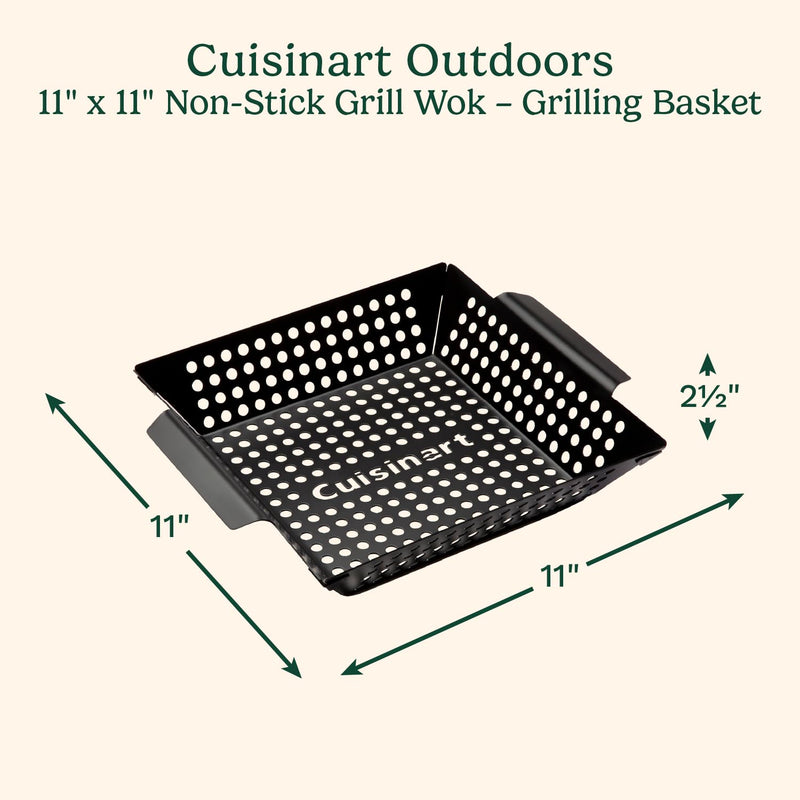 Cuisinart 11" x 11" Non-Stick Grill Wok, Perforated BBQ Grill Basket for Grilling Veggies, Meat & Stir-Fry, Outdoor Grilling Basket for Charcoal and Gas Grills 11 x 11-Inch