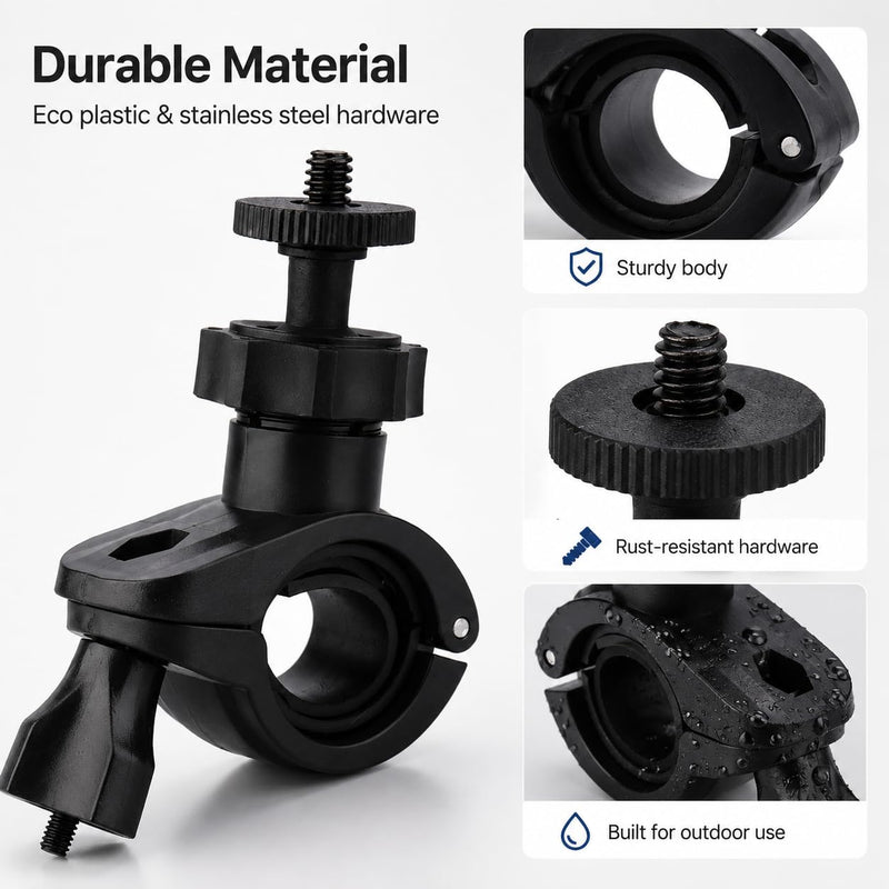 ABS Bike Camera Mount Holder, 1/4 Inch Screw Handlebar Clip Bracket for Action Cameras and Portable Speakers, Adjustable Bicycle Accessory
