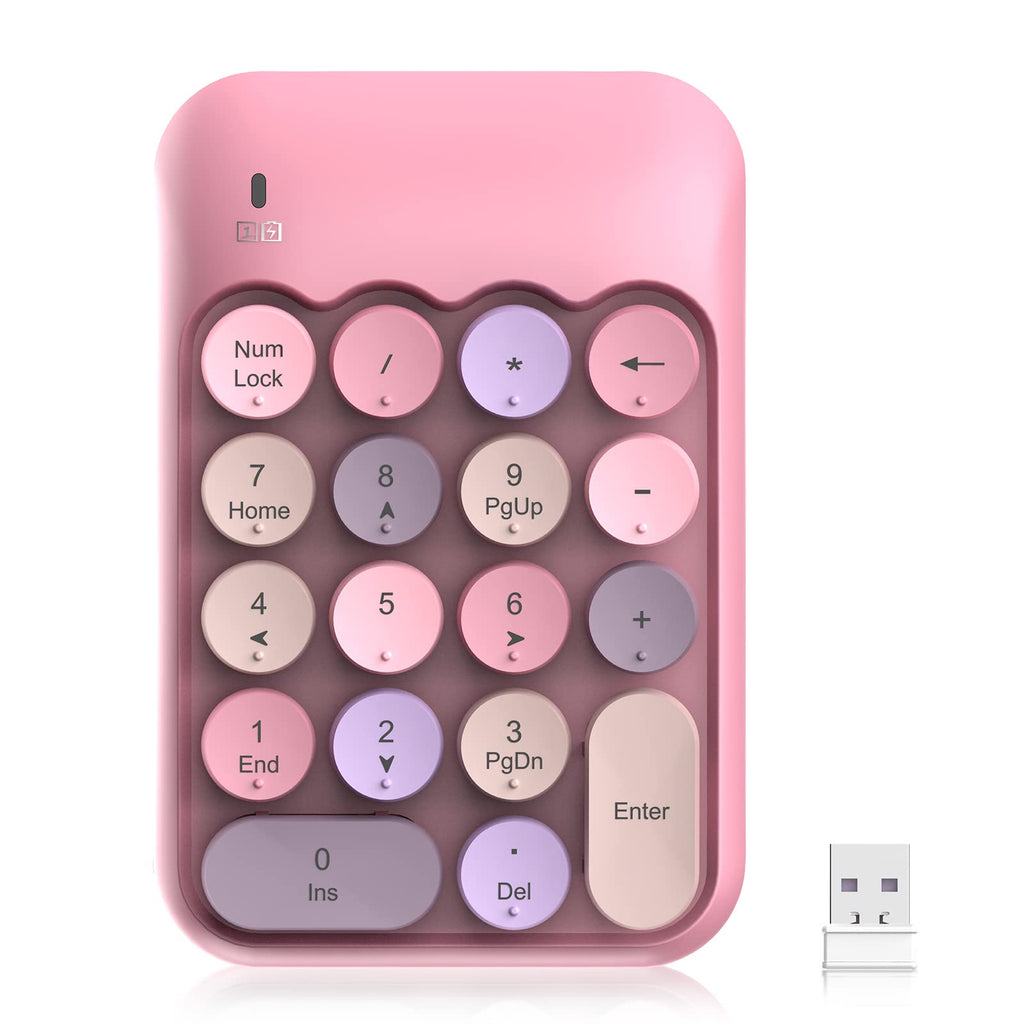 PINKCAT Wireless Number Pad, Cute 18 Keys Numeric Keypad with 2.4G Mini USB Receiver, Portable Silent Number Numpad Financial Accounting for Laptop, PC, Notebook, Desktop, Surface - Pink Mix 637-2.4G+Pink Mix