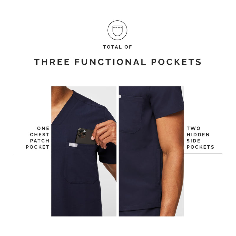 FIGS Chisec Scrub Top for Men – 3 Pockets, Tailored Fit, Squared V-Neck, 4-Way Stretch, Moisture-Wicking Large Navy Blue