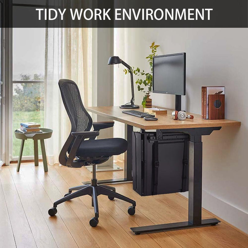 Under Desk Slide Out PC Mount with Anti-Scratch Sponge, Adjustable CPU Holder Bracket for Computer Tower (Black (Slide Access)) Black (Slide Access)