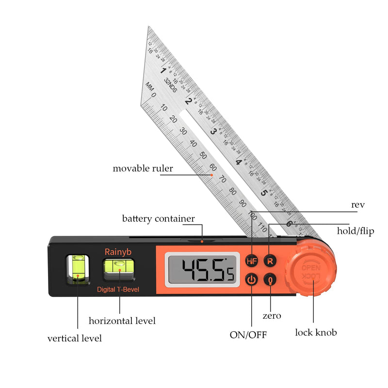 Digital Angle Finder Protractor 0-360 Degree T-Bevel Gauge & Protractor with Horizontal Vertical Bubble & Full LCD Display for Woodworking, Metalworking, Construction（7-Inch X 2Pcs） 2 X T-Bevel Protractor