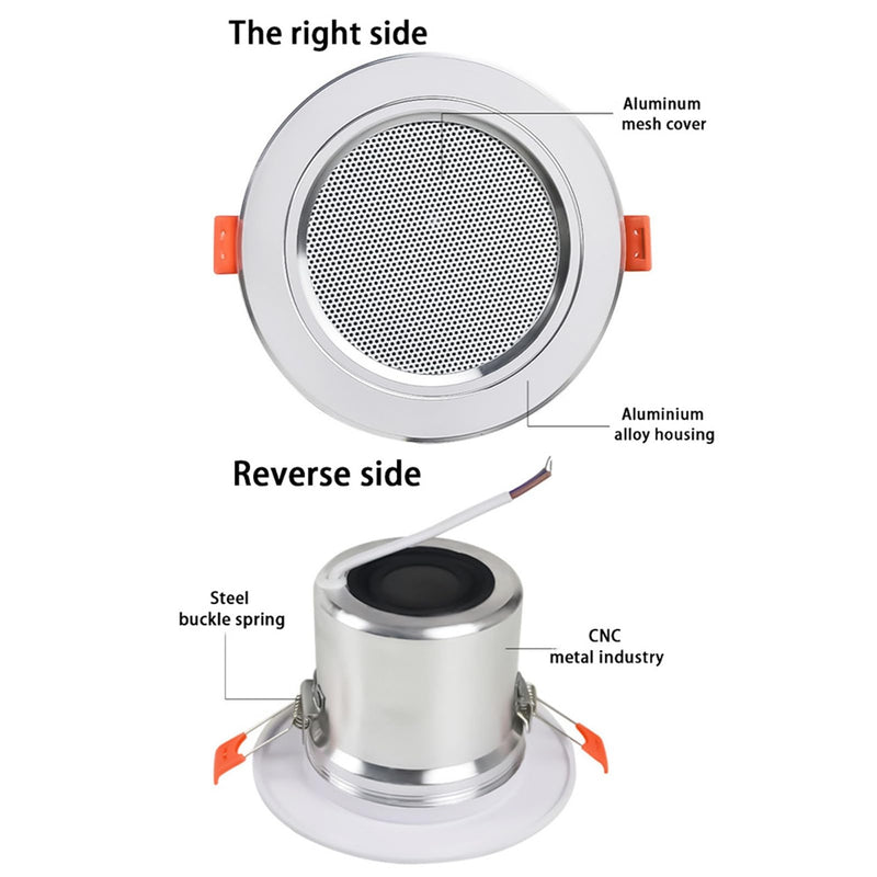 Round Ceiling Speaker 3 Inch 10-12W | Clear Sound Aluminum Alloy Spring Clip Design for Home Theater Commercial Background Music