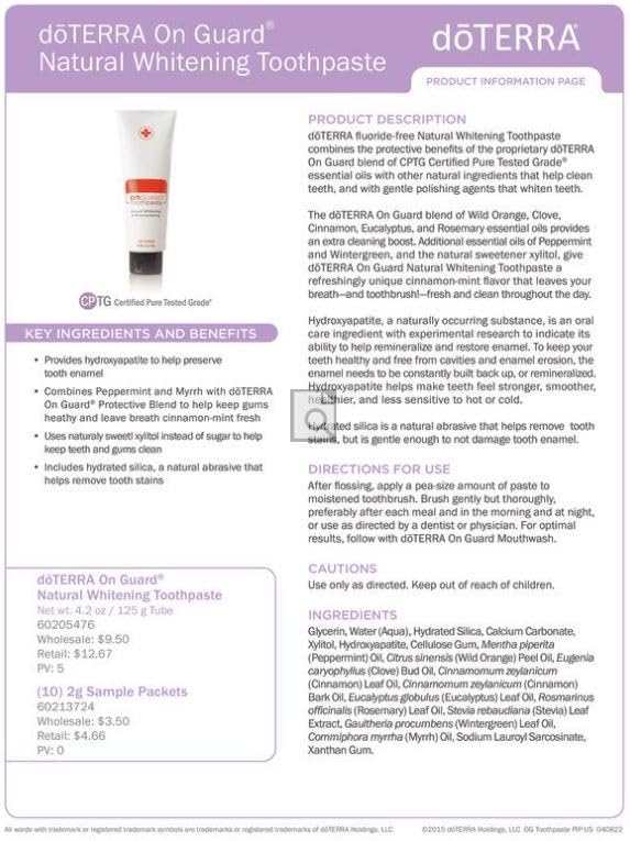 dōTERRA On Guard® Natural Whitening Toothpaste 4.2oz (2 Pack) 4.2 Fl Oz (Pack of 2)