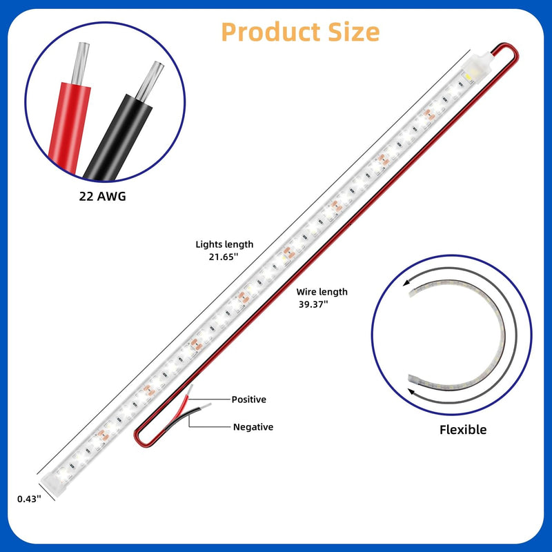 Boat Marine Submersible Led Strip Lights, 4 Pcs 20 Inches 12V Super Bright Boat Interior Lights, IP68 Waterproof Marine Led Strip Lights Night Fishing Lights for Boats, Kayak (Red) Red/20''