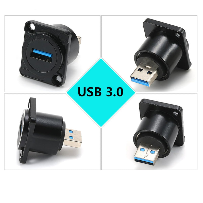 PENGLIN 2PCS USB 3.0 Panel Mount Connector, USB-A Male to Female Mount Adapter, USB 3.0 Converter Extender for PC Laptop Hard Drive Printer Camera D-type