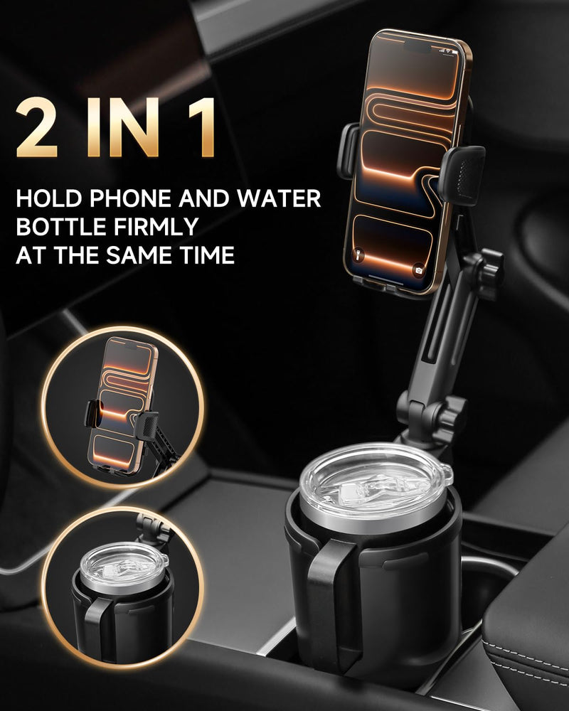 DYLEN Cup Holder Phone Holder for Car, 2 in 1 Cup Holder Phone Mount | Long-Arm Supports 360° Rotation, Adjustable Base, Car Phone Holder Compatible with All Cell Phones| Anti-Slip&No Shake Design