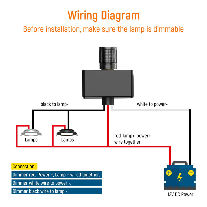 12 Volt PWM LED Dimmer Switch 15A 180W, Push On Off, Rotary Knob Dimming,12V 24V Light Dimmer for RV Boat Truck Camper Van Trailer Light Fixtures, LED Strip Light (Black Panel) Black
