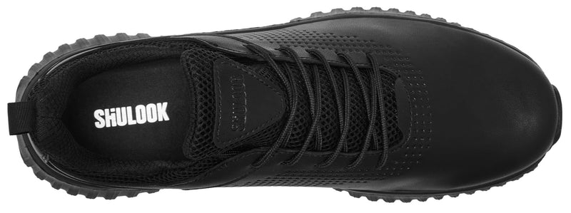 SHULOOK Men's Non Slip Work Shoes Lace Up Slip Resistant Sneakers Waterproof Food Service Kitchen Chef Restaurant Slip On Walking Shoes Lightweight Comfortable Nursing Shoes Working Footwear 9.5 Black