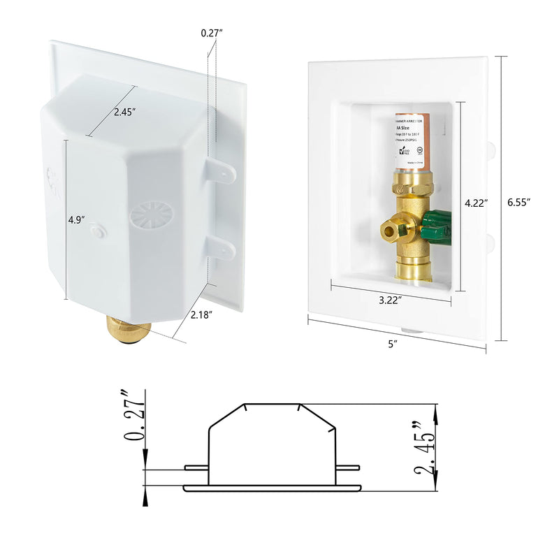 EFIELD Sweat Pre-assembled Ice Maker Outlet Box, 1/2-Inch Sweat with Installed 1/4-Turn Ball Valve with Copper Water Hammer Arrestor,(IM006)