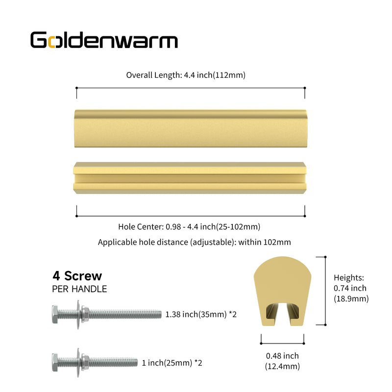 Goldenwarm 10 Pack Adjustable Drawer Pulls Gold Cabinet Handles for Kitchen Hardware 1" to 4"(25-102 mm) Hole Distance 1 in to 4 in (25-102 mm) Matte Gold